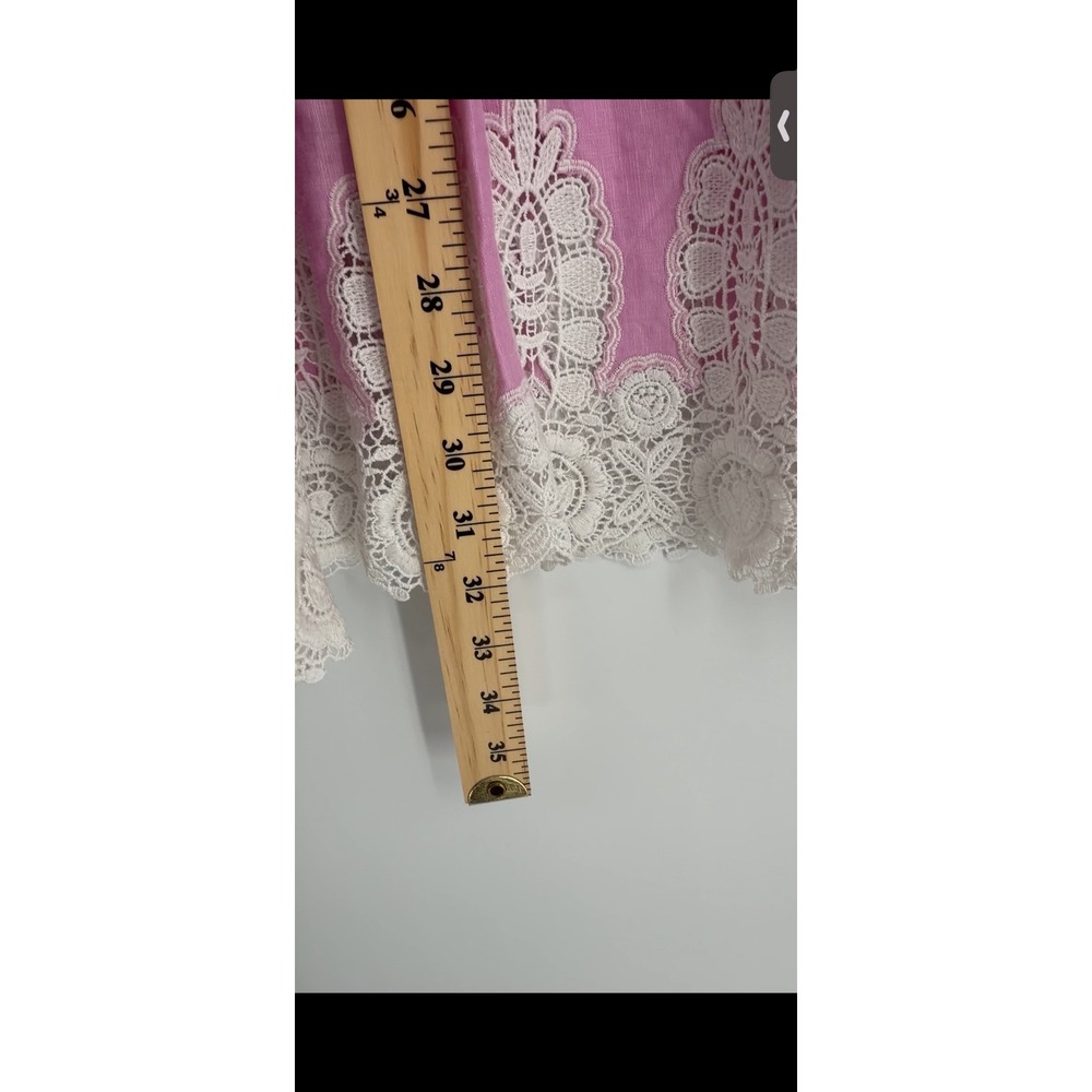 Rent the Runway Pink Linen Lace Eyelet Tiered Midi Skirt Dragonfly Embroidery - Picture 6 of 12